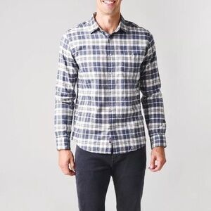 Faherty Featherweight Cotton Blue Plaid Flannel Shirt Men's Medium